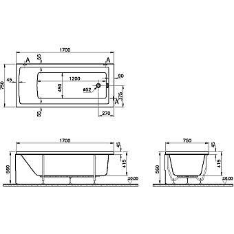 Ванна акриловая VITRA Neon 52280001000 170х75см пристенная
