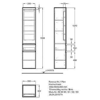 Пенал подвесной GEBERIT Renova Plan 869003000 36х39х180см коричневый