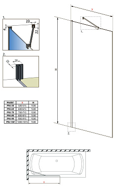 Стеклянная шторка на ванну RADAWAY Idea 10001070-54-01 150х70см