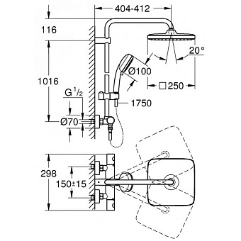 Душевая система GROHE Tempesta Cosmopolitan System 250 26689000 хром