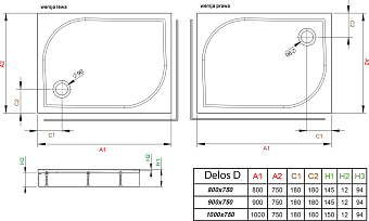 Душевой поддон RADAWAY Delos 4D97514-03L 90х75см