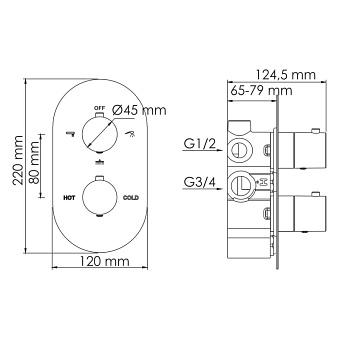 Смеситель для ванны WASSERKRAFT Elbe 7400 7444 Thermo чёрный