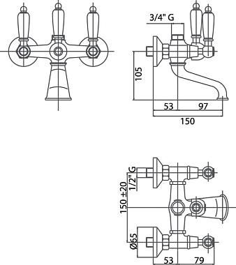 Смеситель для ванны CAPRIGO ADRIA-CLASSIC 03-019-crm хром