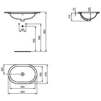 Раковина встраиваемая снизу IDEAL STANDARD CONNECT E505001 62х41см