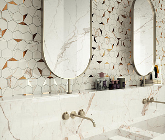 Керамическая мозаика Atlas Concord Италия Marvel Shine A4WV Statuario Supremo Platino Hex Shiny 29х25,4см 0,437кв.м.