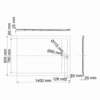 Душевой поддон WASSERKRAFT Neime 19T36 90х140см