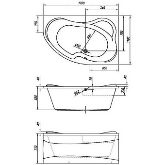 Ванна акриловая KOLPASAN Lulu 597360 170х110см угловая