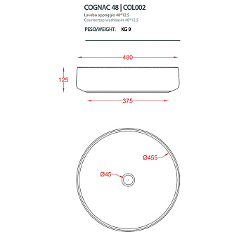 Раковина накладная ArtCeram Cognac COL002 38 00 48х48см