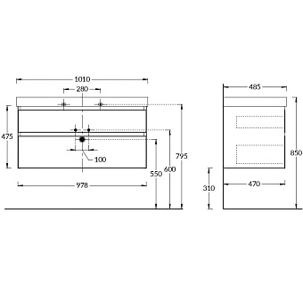 Тумба под раковину подвесная KERAMA MARAZZI CUBO CU.100\LIM 47х97,8х47,5см