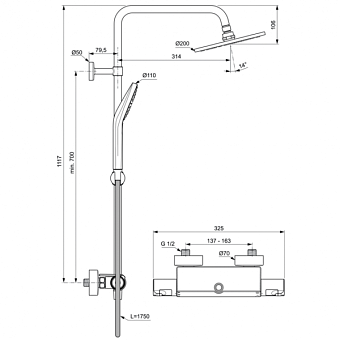Душевая система IDEAL STANDARD CERATERM T50 A7230AA хром
