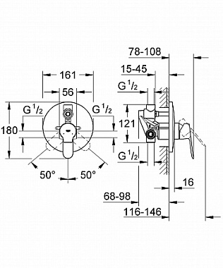 Смеситель для ванны GROHE BauEdge 29079000 хром