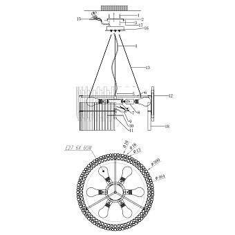 Светильник подвесной Maytoni Coliseo MOD135PL-06BS 60Вт E27