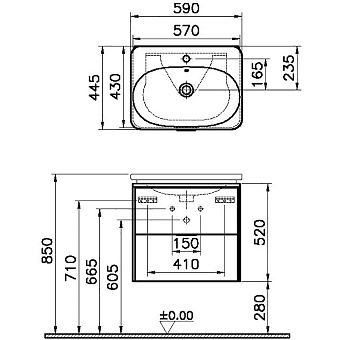 Тумба с раковиной VITRA Nest Trendy 56144 45х60х37см