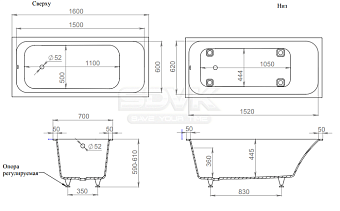 Ванна каменная SALINI ORLANDO 102115G S-Sense глянцевая 160х70см встраиваемая