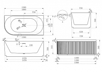 Ванна акриловая Abber AB9412-1.5 R 150х75см пристенная