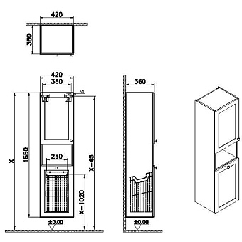 Пенал подвесной VITRA Root Classic 68517 36х42х155см матовый белый