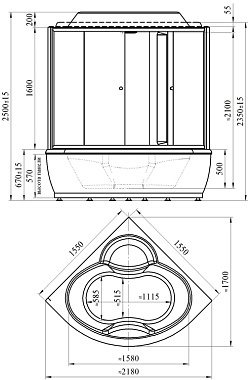 Душевая кабина RADOMIR Калифорния 1-04-1-0-0-0761 155х155х250см стекло матовое
