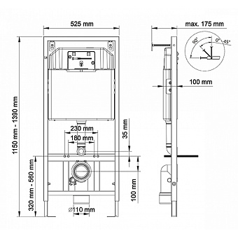 Комплект для установки подвесного унитаза BERGES NOVUM R5 с панелью смыва soft touch чёрная