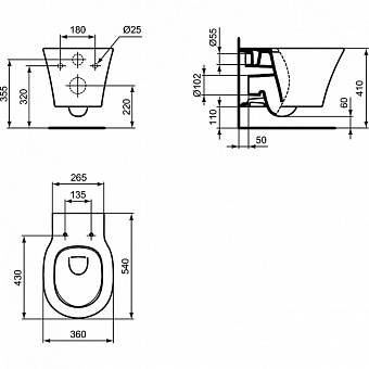 Унитаз подвесной IDEAL STANDARD CONNECT AIR E005401 безободковый без сиденья