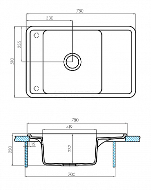 Мойка кухонная Акватон Беллис 1A725032BS210 78х51см чёрный