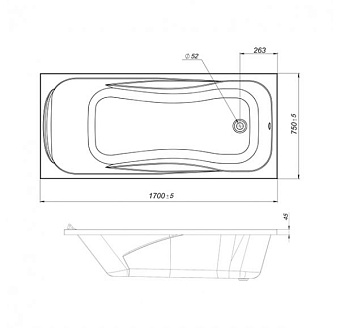 Ванна акриловая MIRSANT Азов УТ000047654 170х75см пристенная