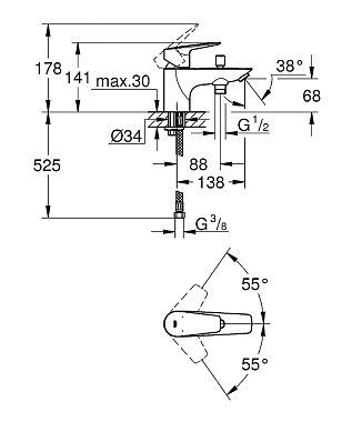 Смеситель для ванны GROHE BauEdge 23562001 хром