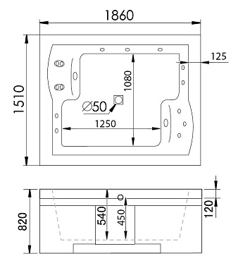 Ванна акриловая Gemy G9052 II O R 186х151см пристенная