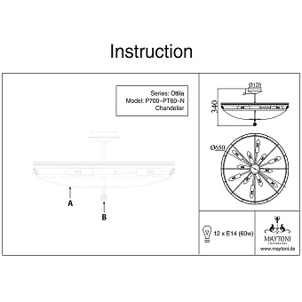 Люстра хрустальная Maytoni Ottilia DIA700-CL-12-N 60Вт 12 лампочек E14