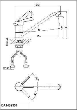 Смеситель для кухни D&K Rhein.Schiller DA1462301 поворотный излив хром