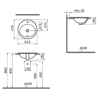Раковина на столешницу VITRA S20 5468B003-0001 52,5х18см