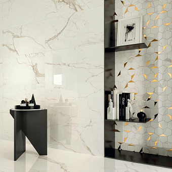 Керамическая мозаика Atlas Concord Италия Marvel Shine A4WV Statuario Supremo Platino Hex Shiny 29х25,4см 0,437кв.м.