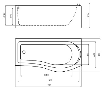 Ванна акриловая Gemy G9010 B L 173х83см пристенная