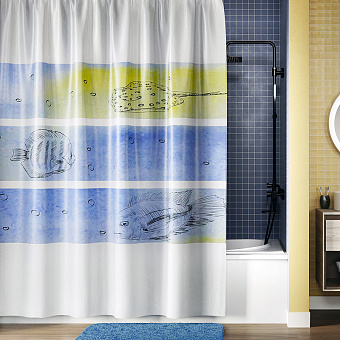 Шторка для ванной WASSERKRAFT Inn 180х180см белый/синий