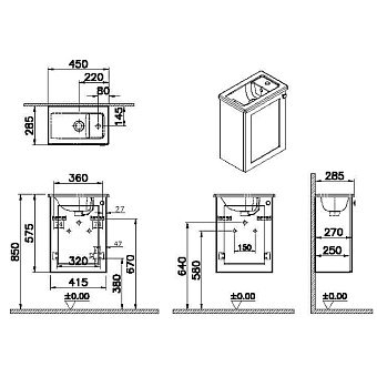 Тумба с раковиной VITRA Root Classic 68608 28,5х45х57,5см