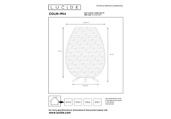 Торшер Lucide COLIN IP44 03843/80/72 3Вт LED