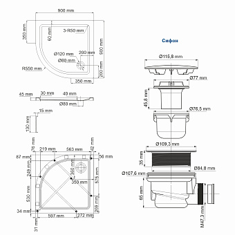 Душевой поддон WASSERKRAFT Isen 26T01 90х90см