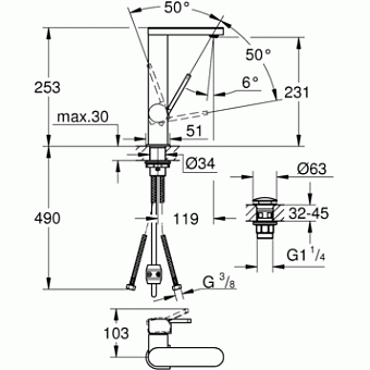 Смеситель для раковины GROHE Plus 23844003 хром