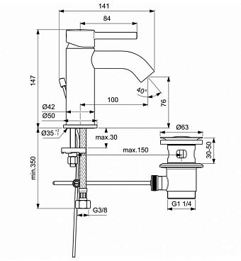 Смеситель для раковины IDEAL STANDARD CERALINE BC193XG чёрный матовый