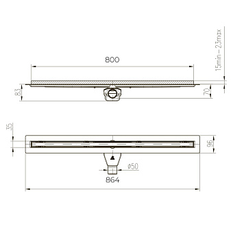 Душевой лоток Paini CH800SL 80х80см горизонтальный сток с решёткой под плитку и опорами