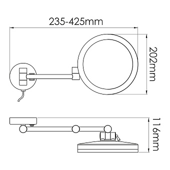 Косметическое зеркало WASSERKRAFT Elbe K-7200 K-1004BLACK 20,2х42,5см чёрный с подсветкой
