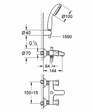 Смеситель для ванны GROHE Costa L 2546010A хром