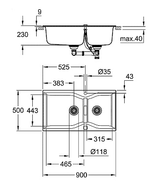 Мойка кухонная GROHE K700 31658AP0 90х50см чёрный гранит