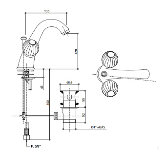 Смеситель для раковины Bongio Rivoli 05521OR09 золото