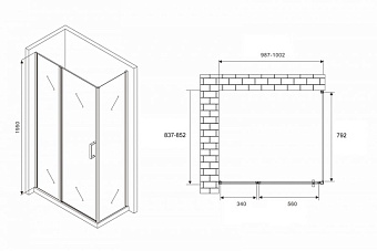 Угловое ограждение Abber Sonnenstrand AG04100S-S85 195х85см стекло прозрачное