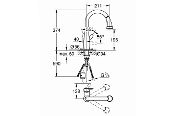Смеситель для кухни GROHE Parkfield 30215001 выдвижной излив хром