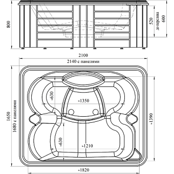 Мини бассейн СПА RADOMIR DeLuxe 1-30-0-0-0-0531П 2140х1680х60см 0,7куб.м