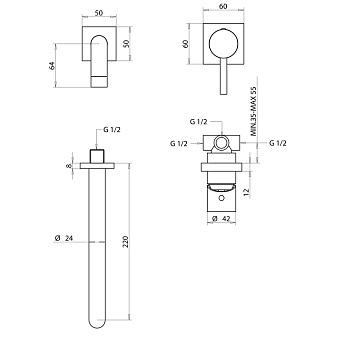 Смеситель для раковины Bongio T-Square 52538CR22PR хром