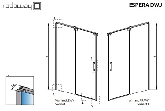 Душевая дверь RADAWAY Espera DWJ 200х160см стекло прозрачное