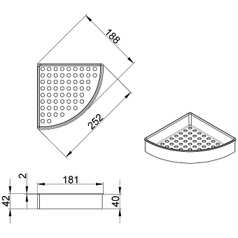Полка в ванную угловая Azario AZ-833 1-ярусная 18,8х25,2см хром