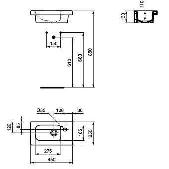 Раковина встраиваемая сверху IDEAL STANDARD CONNECT SPACE E136101 45х25см